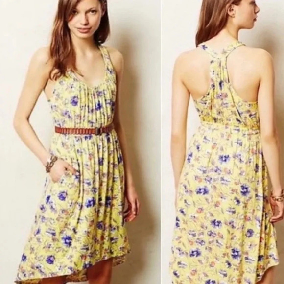 Anthropologie Dresses & Skirts - Anthropologie Weston Wear Laguna Racerback High Low Dress Yellow Floral Size S